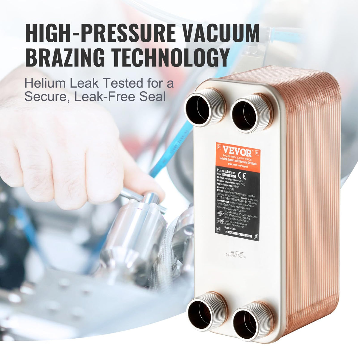 VEVOR Heat Exchanger, Plates Brazed Plate Heat Exchanger, Water Heating
