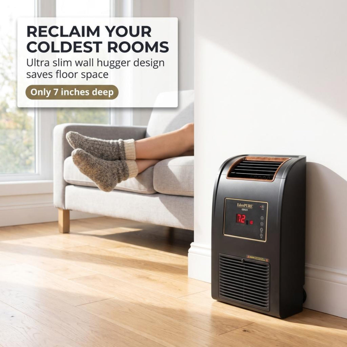 EdenPURE GEN21 Infrared Heater Wall Hugger w/Bladeless Cooling Fan, 1500W