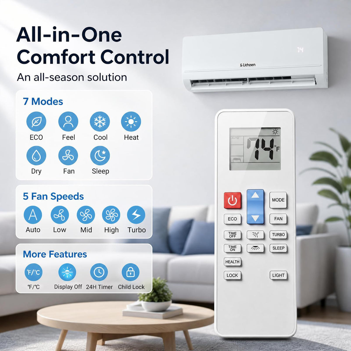 12000 BTU Mini Split AC/Heating System, 17 SEER2 115V