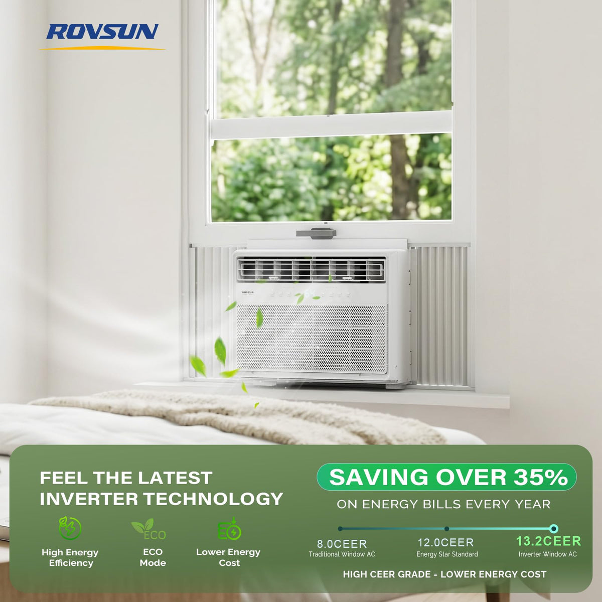 ROVSUN 8000 BTU Inverter Window Air Conditioner with Heat, Remote, 350 ft²
