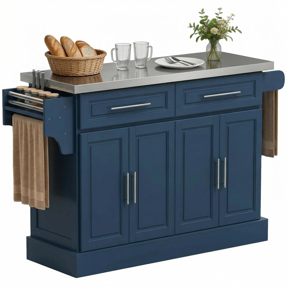 HOMCOM Rolling Kitchen Island Cart with 47" Stainless Steel Top Black