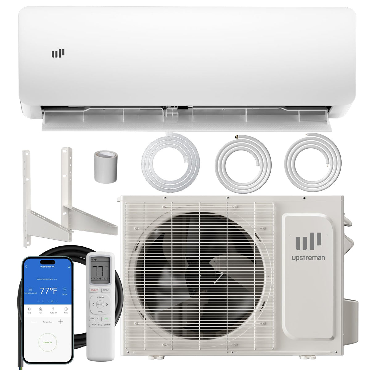Upstreman 12000 BTU Mini Split AC Heating System, 20 SEER2 230V Mini Split Air Conditioner, Pre-Charged Heat Pump Ductless Inverter System, Up to 750 Sq.Ft, WiFi Control, with Mounting Bracket