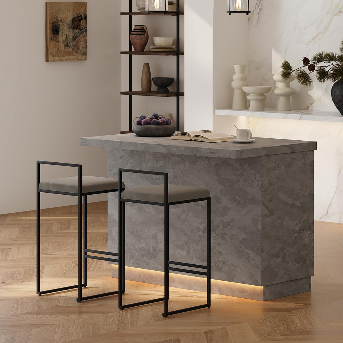 homary 72" Large Kitchen Island with Storage & LED Lights and Waterfall Edge, Wood Freestanding Island with Wine Rack, Drawers, Cabinet & Shelves, Modern for Kitchen & Dining Room