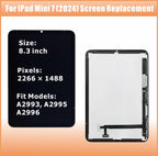 ZTR for iPad mini 7 7th 8.3" 2024 LCD Screen Replacement LCD Display for A2993 A2995 A2996 Digitizer Assembly and Glass Touch Digitizer Premium Repair Kit