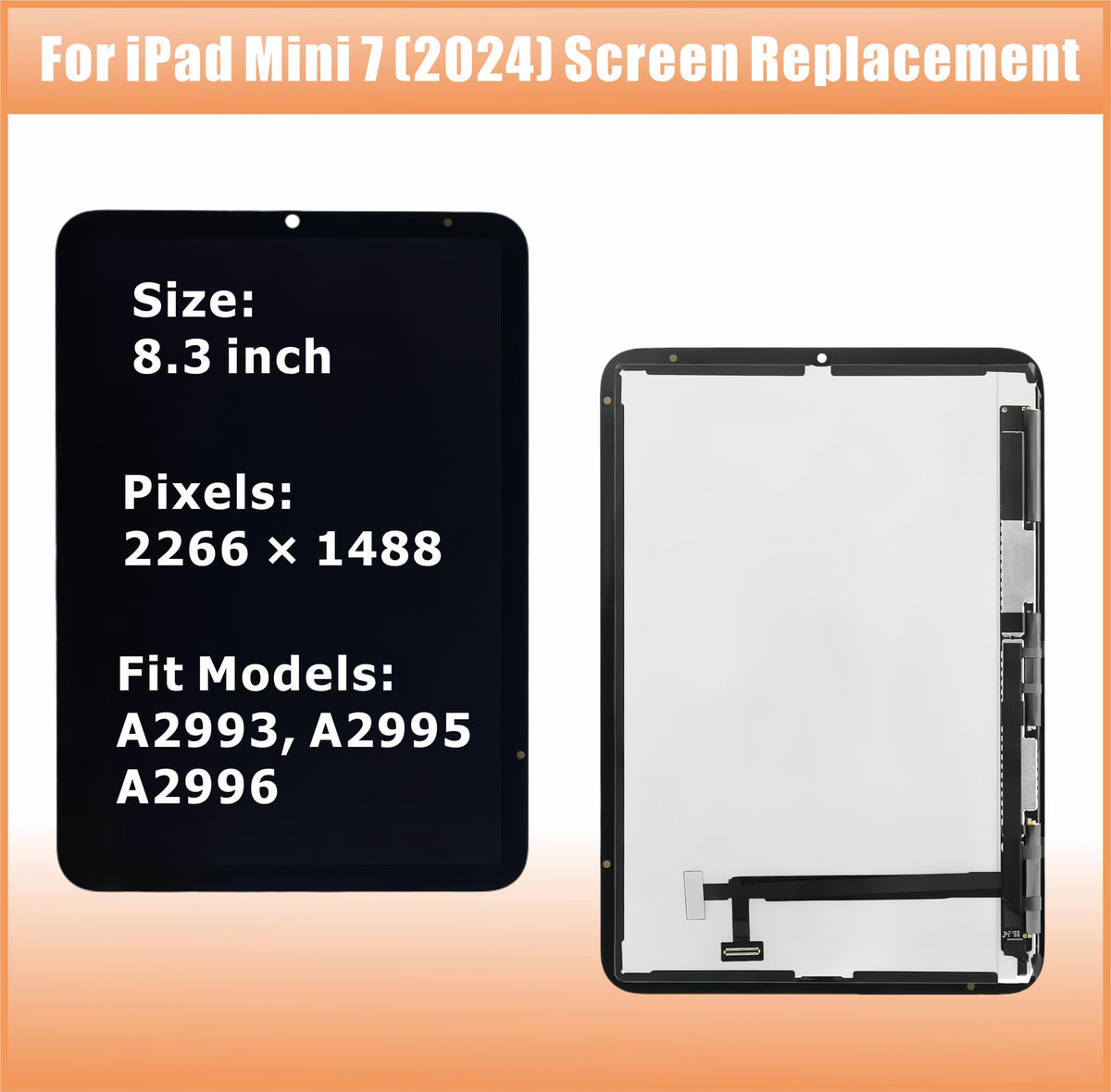 ZTR for iPad mini 7 7th 8.3" 2024 LCD Screen Replacement LCD Display for A2993 A2995 A2996 Digitizer Assembly and Glass Touch Digitizer Premium Repair Kit