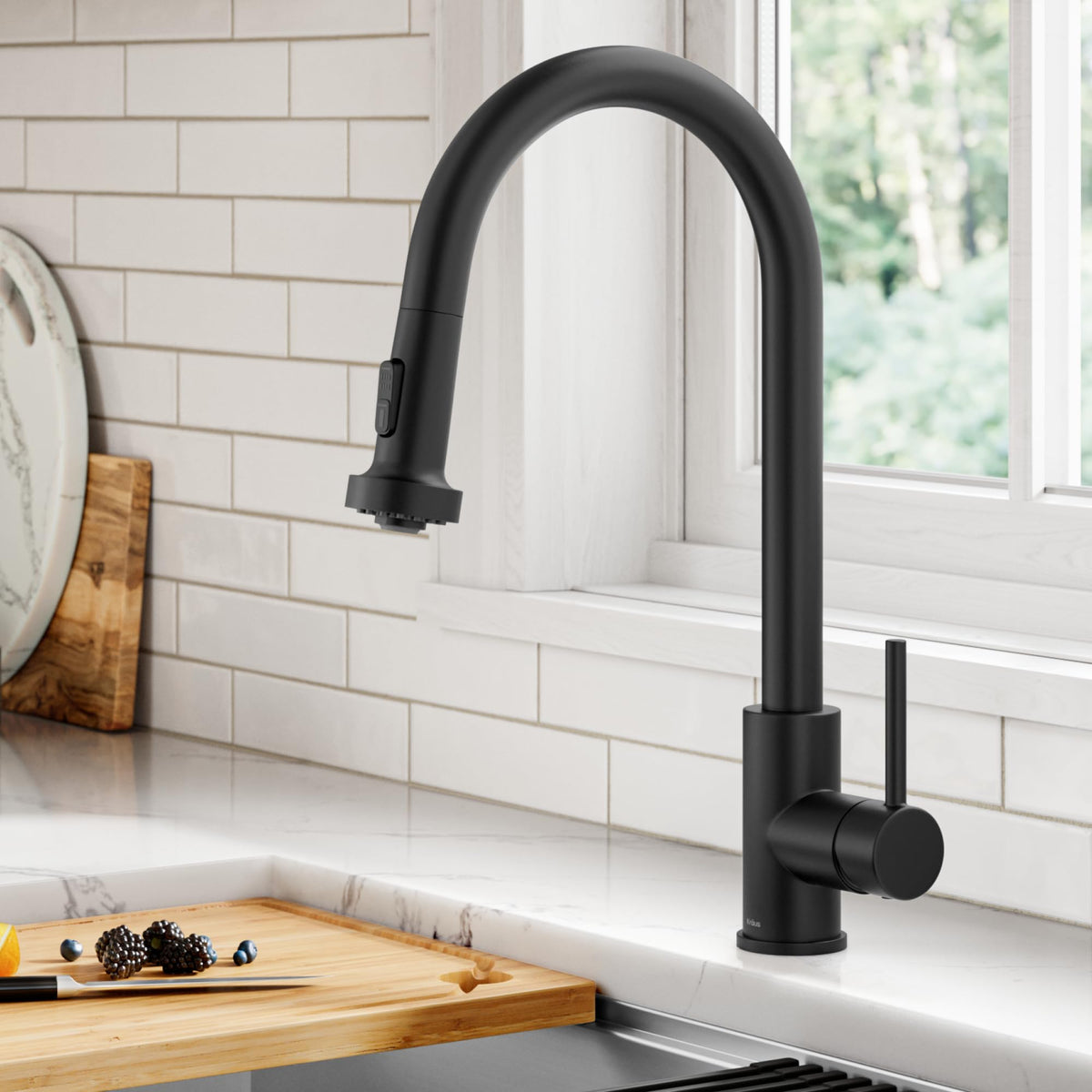 KRAUS Matte Black Black Stainless Pull Down Kitchen Faucet KPF-1610MBSB