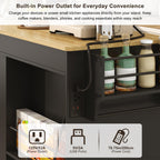 81.6"-51" Extendable Rolling Kitchen Island with Extended Dining Table & Power Outlet, Mobile Kitchen Storage Islands with Trash Cabinet, Large Islands Cart with Storage and 2 Seatings, Black