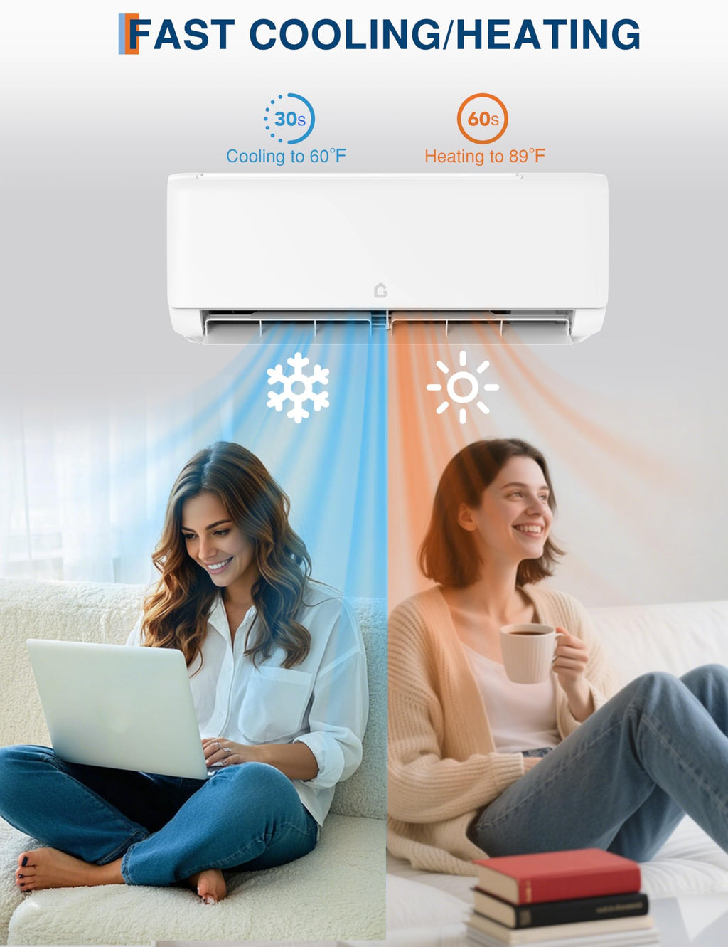 Garvee 9,000 BTU Mini Split Air Conditioner with Heat Pump, 18.5 SEER, Cools Up to 750 Sq. Ft, Energy Efficient Inverter AC with Installation Kit & Remote, Ductless AC Unit with Pre-Charged Condenser