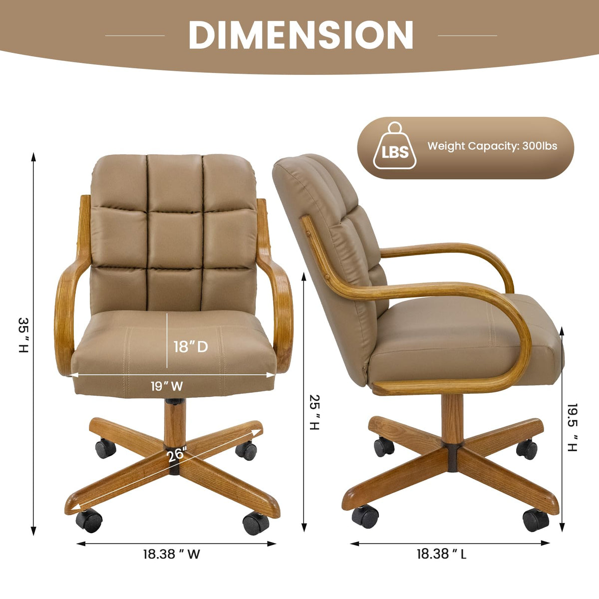 D9520 6pc Swivel Tilt Kitchen Dining Chair - Taupe-Chestnut