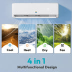 Mini Split AC/Heating System - 19 SEER2 9000 BTU Mini Split AC Unit Inverter Heating and Cooling, 115v Energy Efficient Ductless Air Conditioner Up to 550sq.ft, 24H Timer, Installation Kit