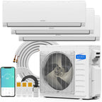 ROVSUN 28000 BTU Tri Zone WIFI Mini Split AC/Heating System, 20 SEER2 3 Zone (9K/12K/12K) BTU Ductless Split Air Conditioner with Pre-Charged Condenser, Heat Pump & 25Ft Line Set, 208-230V