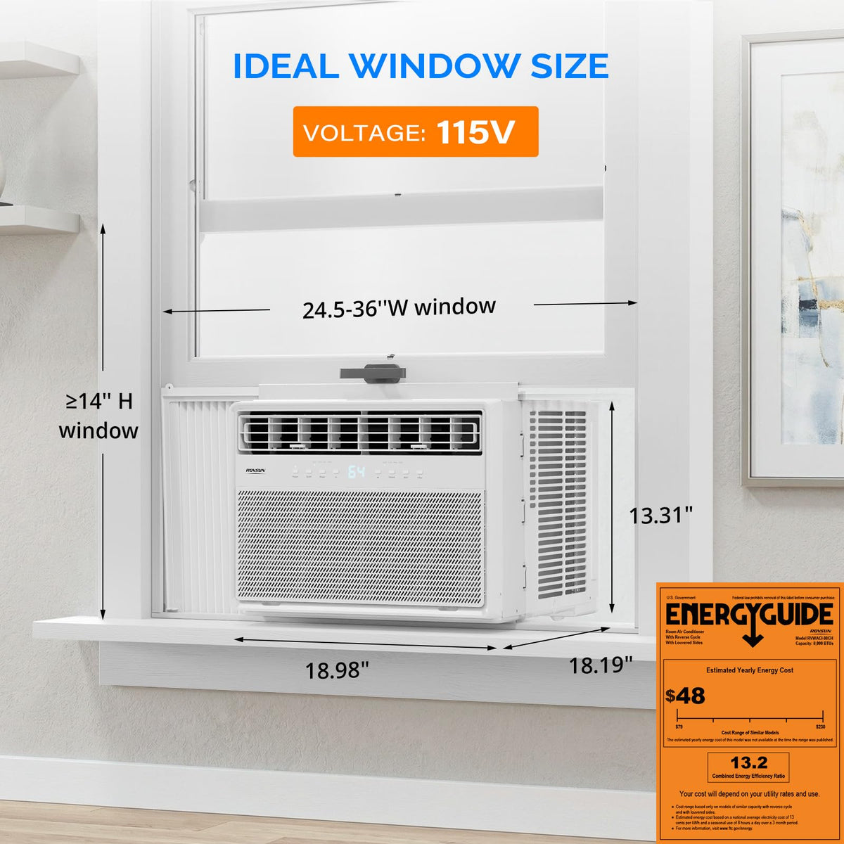 ROVSUN 8000 BTU Inverter Window Air Conditioner with Heat, Remote, 350 ft²