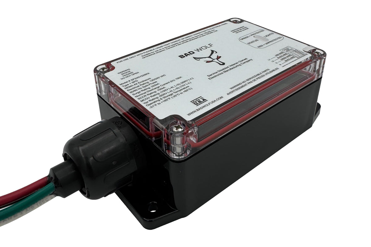 Bad Wolf SP240V225KA Whole House Surge Protector 225kA, ETL Listed Type 1 SPD, 120/240V Split Phase, EM Protection, NEMA 4X