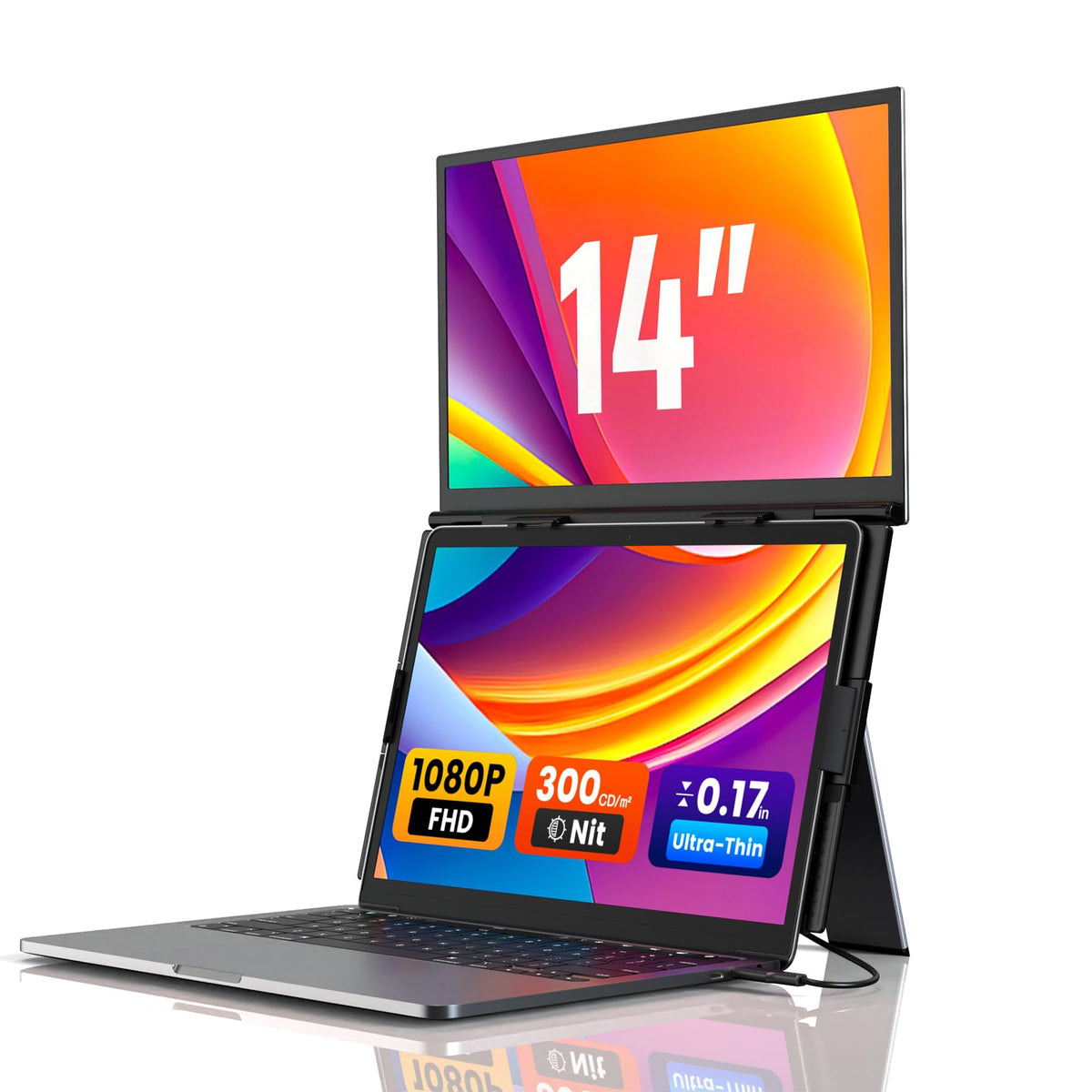 15.6" Laptop Screen Extender, 1080P FHD Travel Thin Triple Portable Monitor