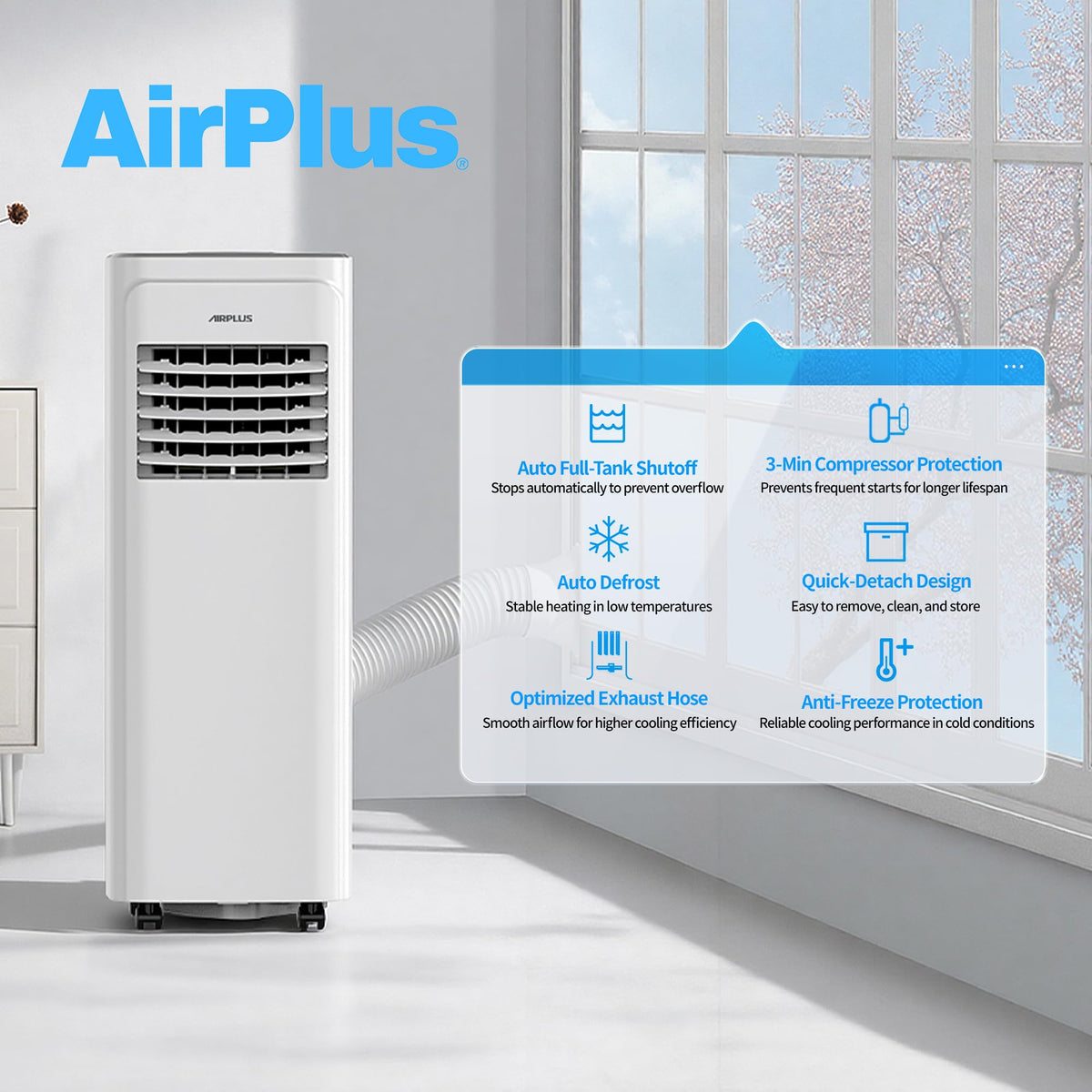 AIRPLUS 2026 Upgraded Portable Air Conditioner 12000 BTU with Heat, 4-in-1 AC Unit, Cooling & Heating for up to 700 Sq.Ft., Dehumidifier and Fan Mode, Remote Control, 24-Hour Timer, Automatic Defrost