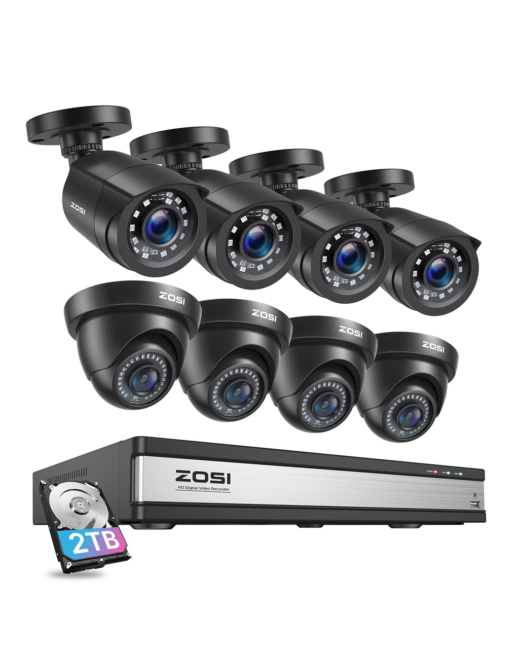 ZOSI 16CH 2MP Security Camera System, 16pcs 1080p CCTV Cameras, 3TB HDD