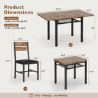 Extendable Dining Table Set for 4 with Built-in Shelf Rack Brown