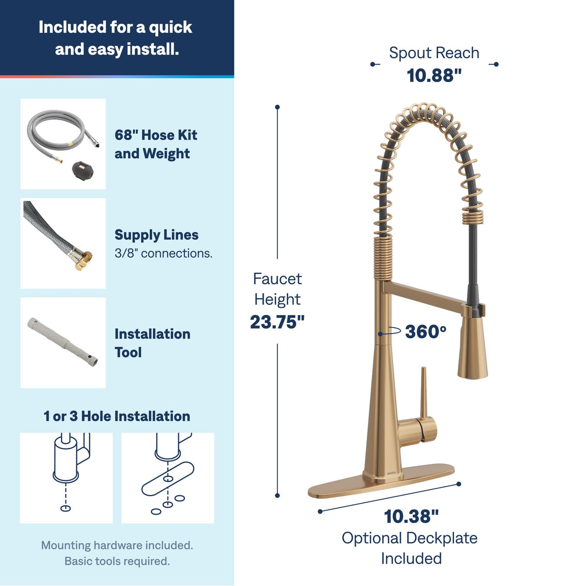 Moen Swyre Spring Pulldown Kitchen Faucet, Bronzed Gold, 87538BZG
