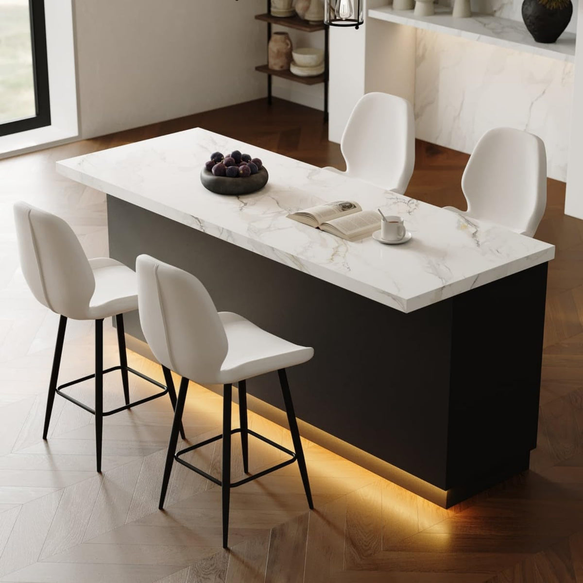 homary 72" Large Kitchen Island with Storage & LED Lights and Waterfall Edge, Wood Freestanding Island with Wine Rack, Drawers, Cabinet & Shelves, Modern for Kitchen & Dining Room
