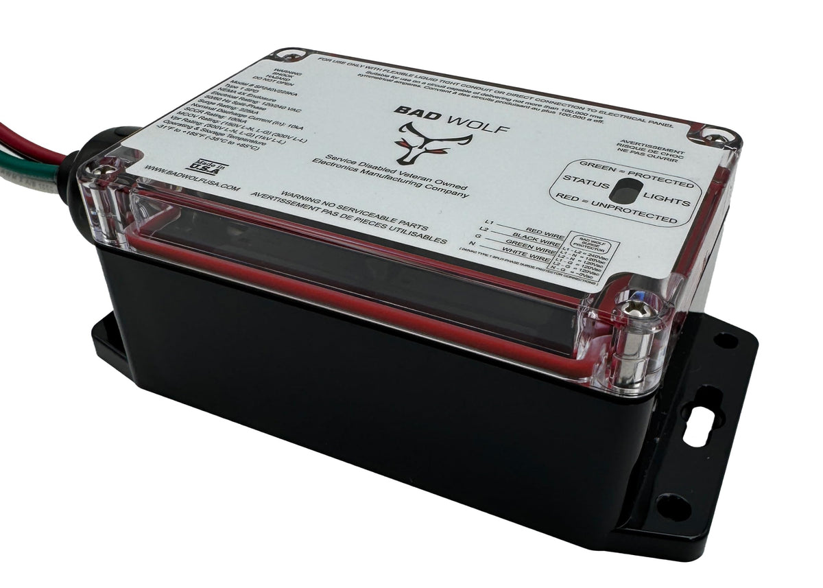 Bad Wolf SP240V225KA Whole House Surge Protector 225kA, ETL Listed Type 1 SPD, 120/240V Split Phase, EM Protection, NEMA 4X