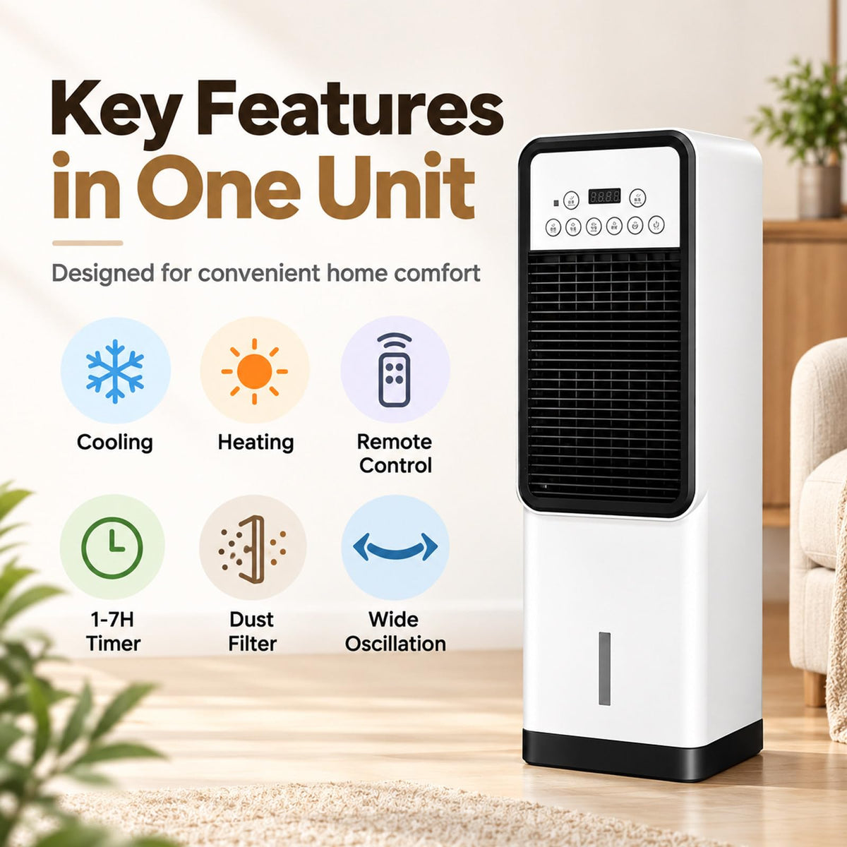 Portable Air Conditioner with Heater and Remote Control 110V