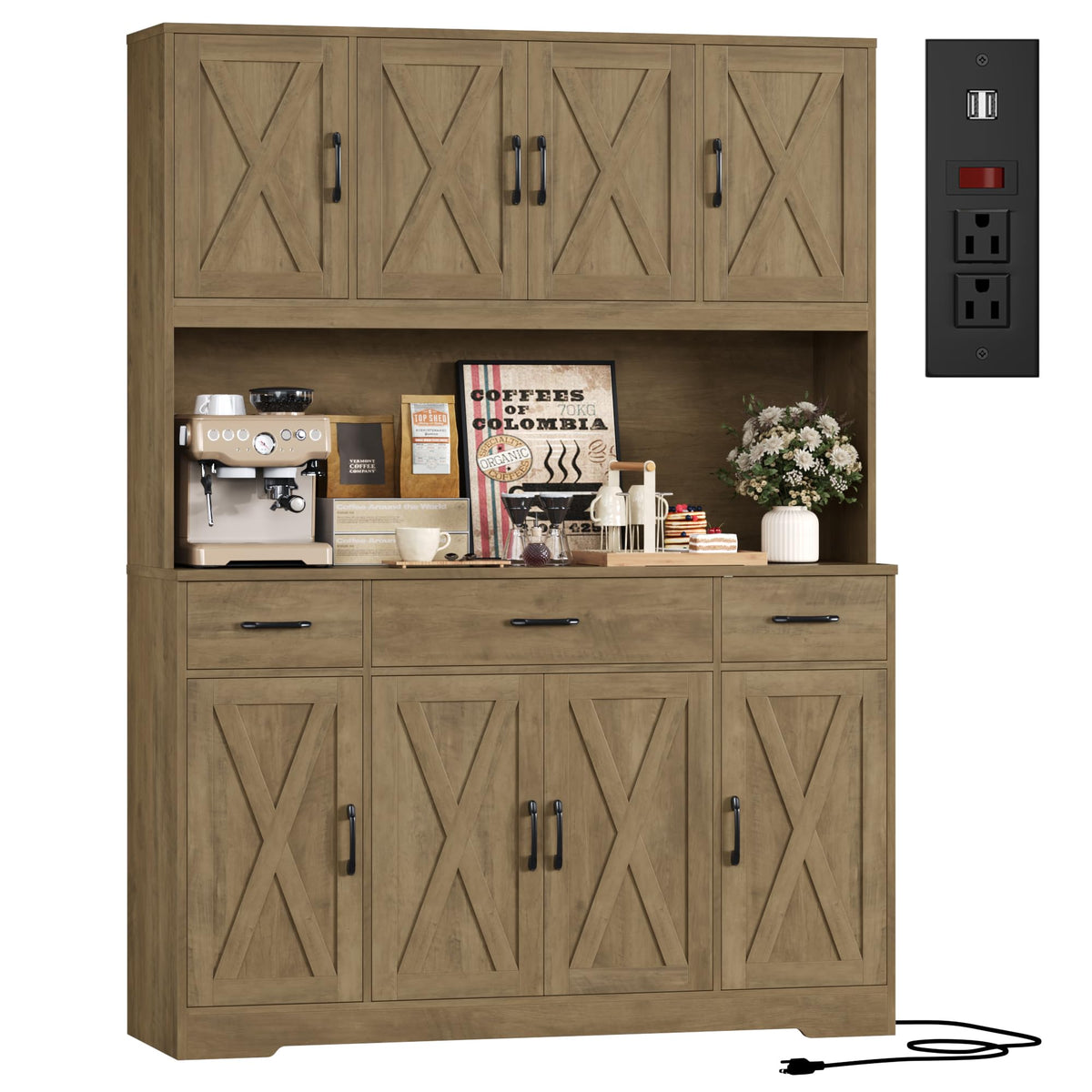 HOSTACK 71" Tall Kitchen Pantry Storage Cabinet, 55" W Kitchen Hutch, White