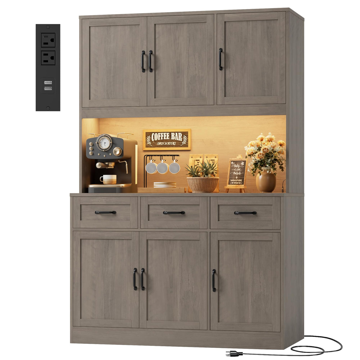 HOSTACK Kitchen Pantry Storage Cabinet, Tall Kitchen Hutch Cabinet, White
