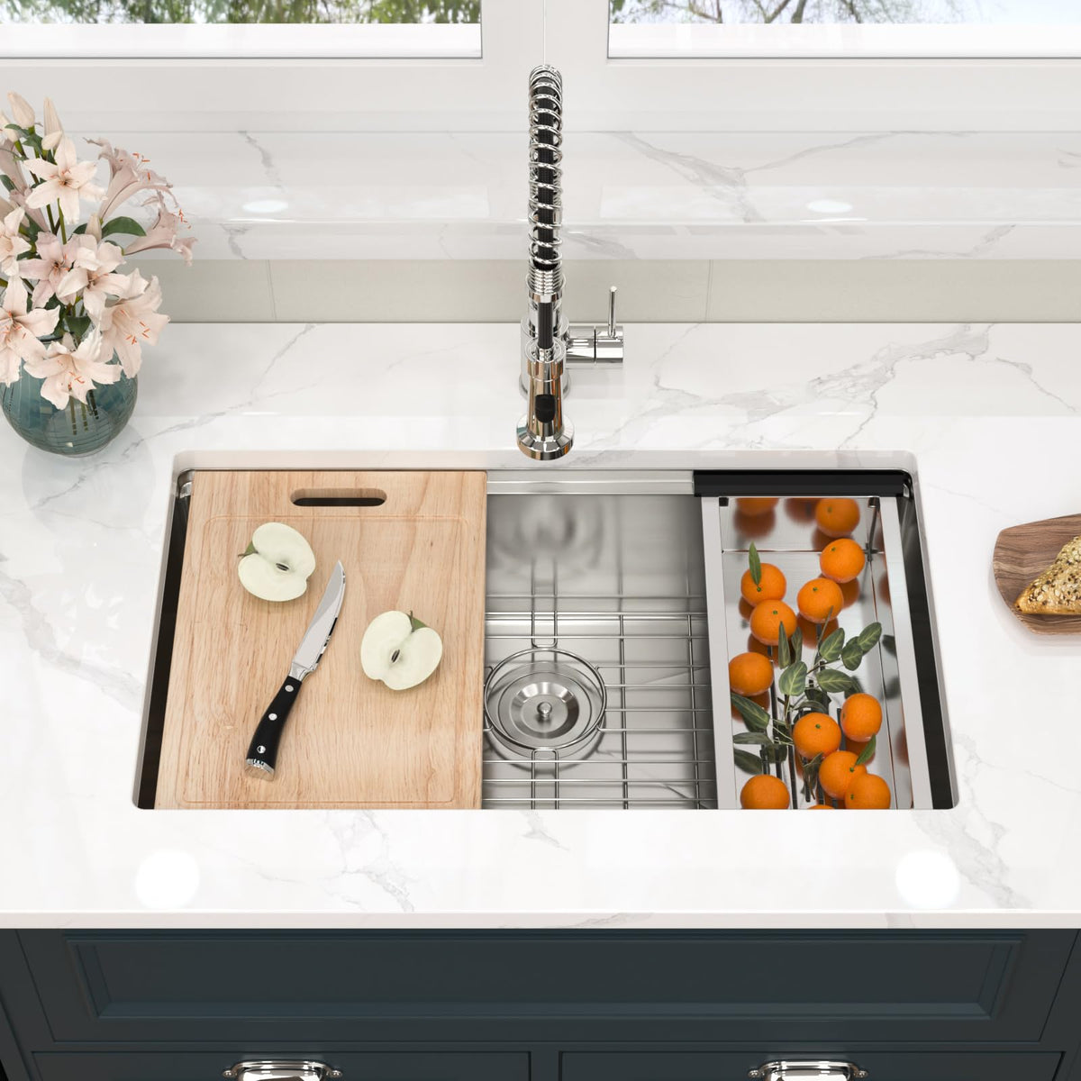 30 Inch Undermount Kitchen Sink Workstation Stainless Steel