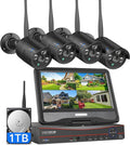 Hiseeu Home Security System, 24/7 Recording 5MP Wired Plug-in Powered Outdoor Bullet Cameras, 2.4G/5G WiFi Pro, 4K NVR with 12" LCD Monitor, 3TB HDD, Night Vision, IP65