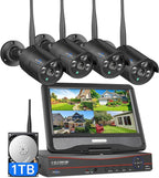 Hiseeu Home Security System, 24/7 Recording 5MP Wired Plug-in Powered Outdoor Bullet Cameras, 2.4G/5G WiFi Pro, 4K NVR with 12" LCD Monitor, 3TB HDD, Night Vision, IP65