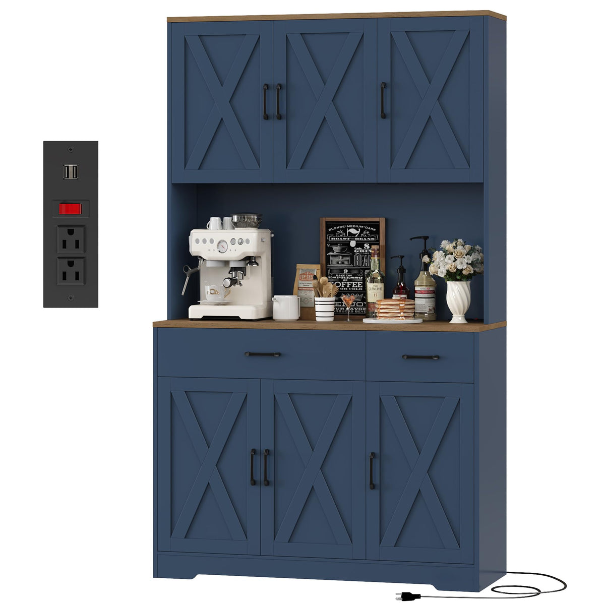 HOSTACK 71"H Kitchen Pantry Storage Cabinet, Farmhouse Hutch Cabinet, White