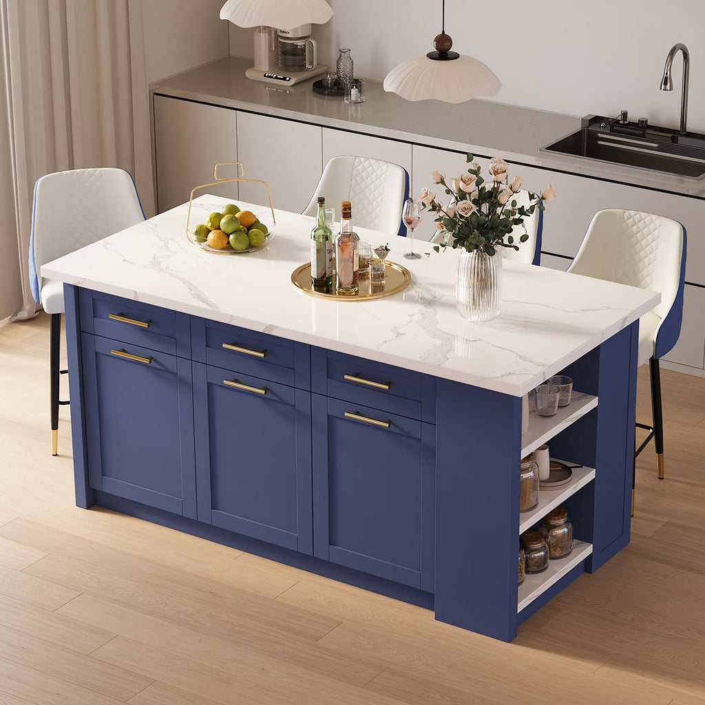 homary 72" White Kitchen Island with Storage Large Kitchen Cabinet with Drawers & Sintered Stone Top Island Table for Dining Room
