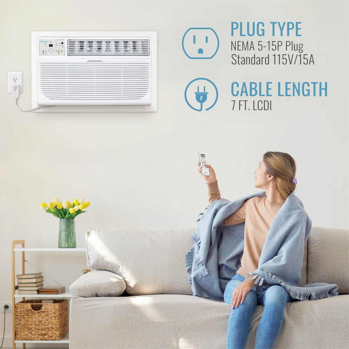 Keystone 8,000 BTU Wall Mounted Air Conditioner with Supplemental Heat and Dehumidifier Function, 115V, Wall AC for Small-Medium Sized Rooms up to 350 Sq.Ft. with Remote, Quiet, High Efficiency AC