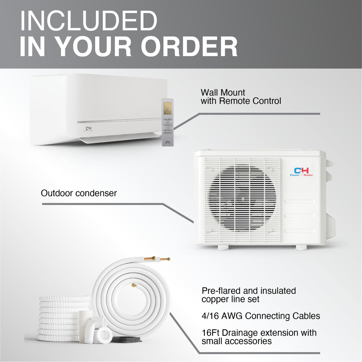 Cooper & Hunter 24,000 BTU 230V Wall Mount Mini Split AC, 18.7 SEER2