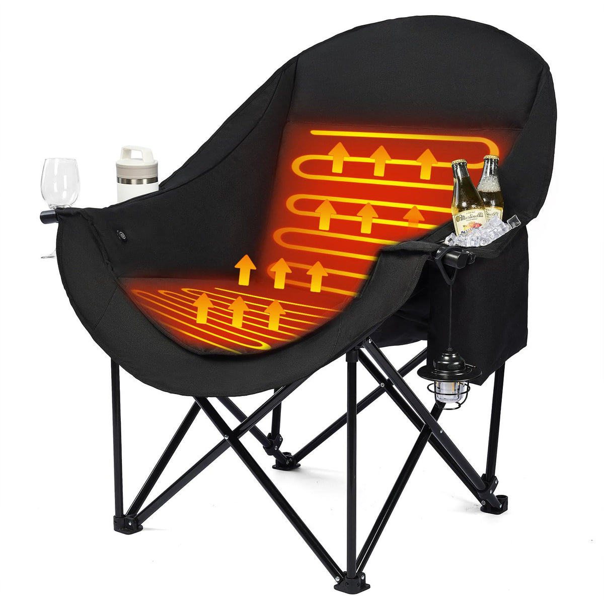 Heated Camping Chair - Oversized Padded Outdoor Folding Comfy Chair