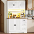 BEWISHOME 72" LED Tall Kitchen Pantry Storage Cabinet with Countertop