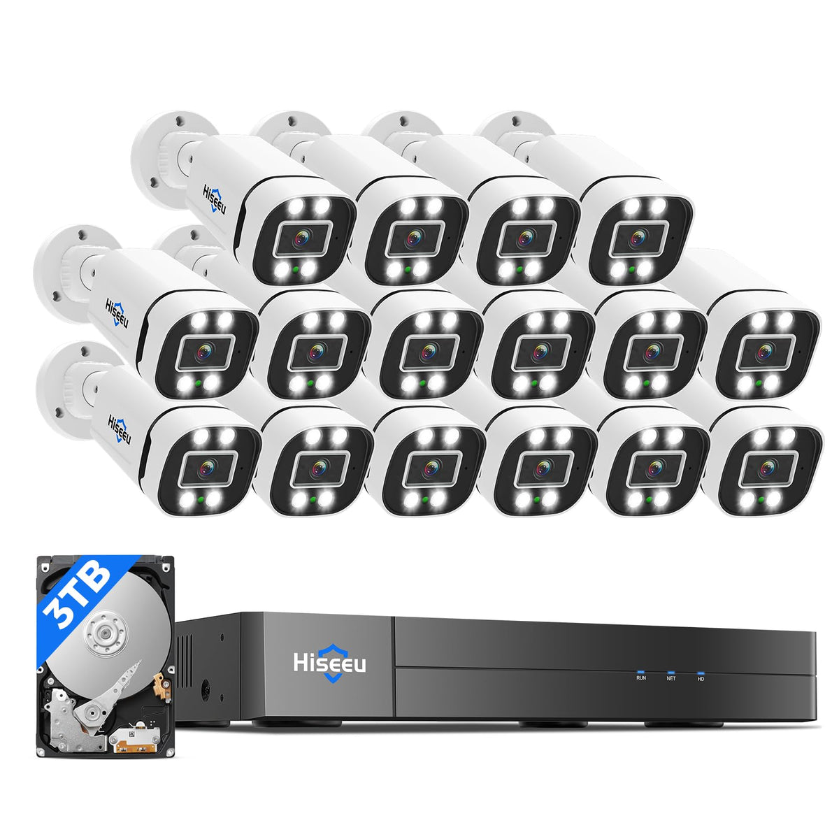 Hiseeu 16CH 3K Wired Security Camera System,16PCS 5MP CCTV Cameras
