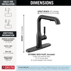 Delta Almari Matte Black Kitchen Faucet with Pull-Out Sprayer, Modern Single Hole Kitchen Sink Faucet, Single Handle, Matte Black 16943-BL-DST
