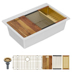 Lordear 18 Inch White Kitchen Sink Granite Composite Undermount Bar Workstation 18x18 White Quartz Sinks Under Counter Single Bowl with Classic Gold Accessories