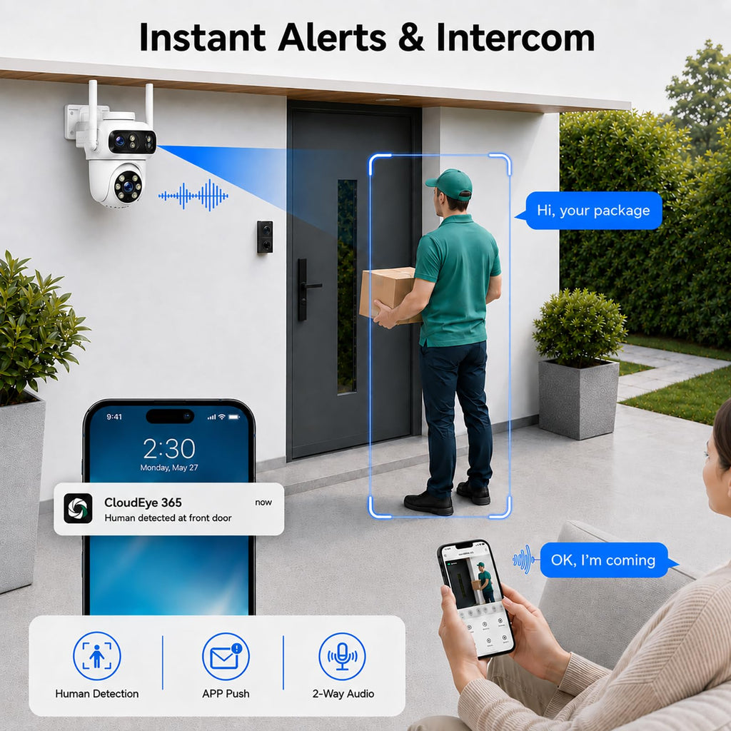 CAMCAMP Triple-Lens Wireless Security Camera System Outdoor with 12 Views