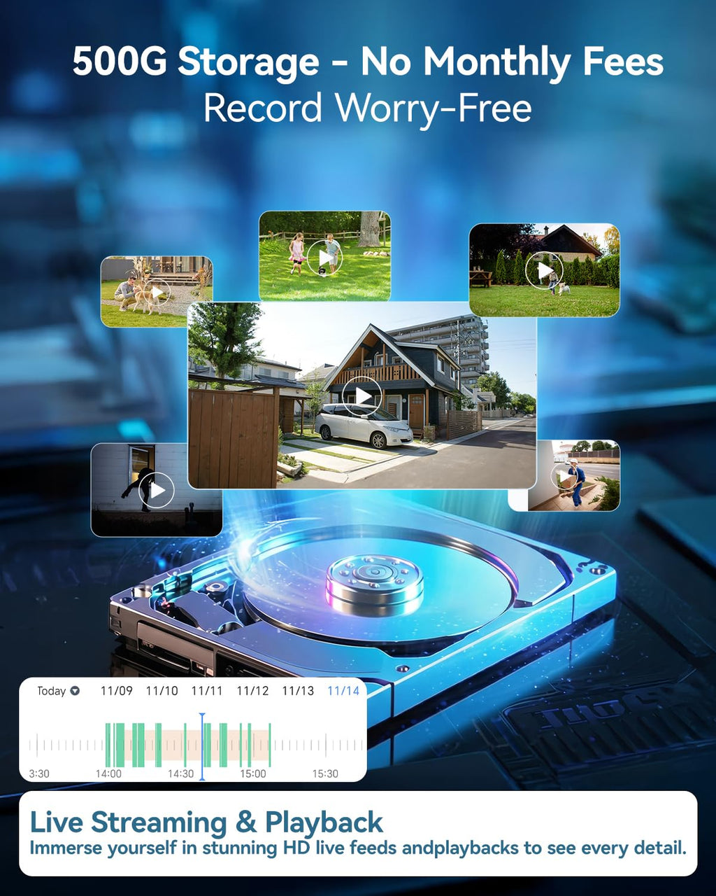 Solar Security Cameras Wireless System with 10" Touch Monitor, 4MP