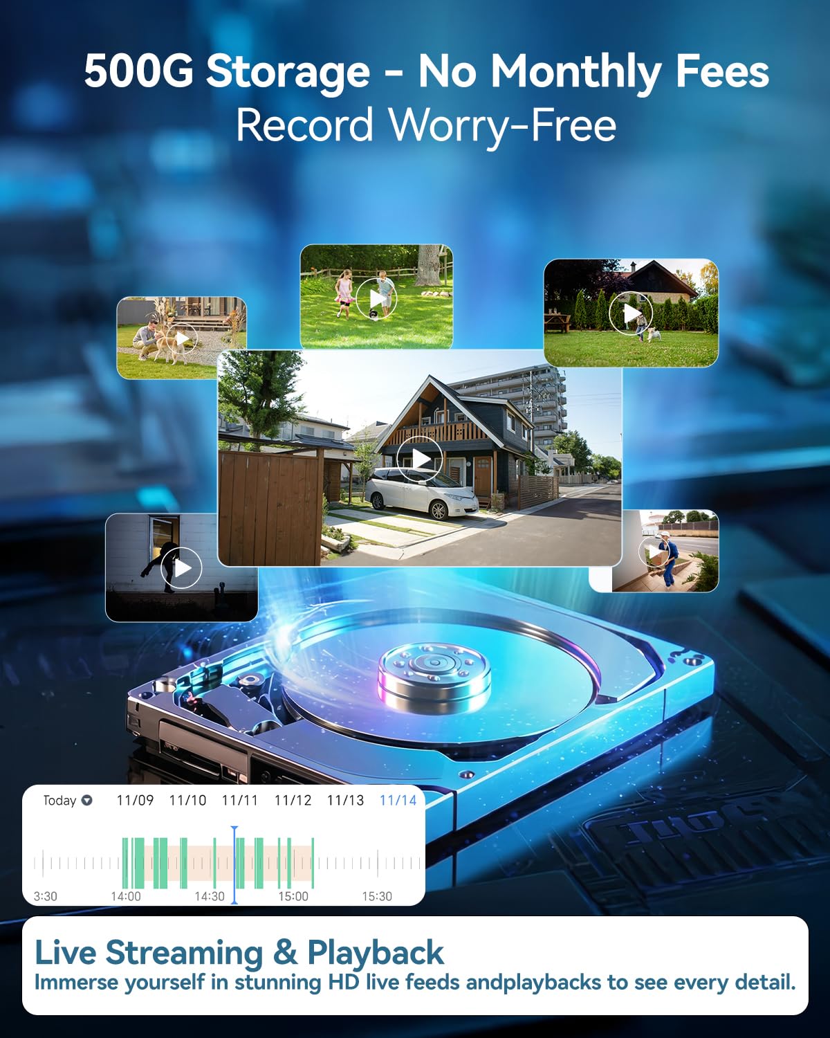 Solar Security Cameras Wireless System with 10" Touch Monitor, 4MP