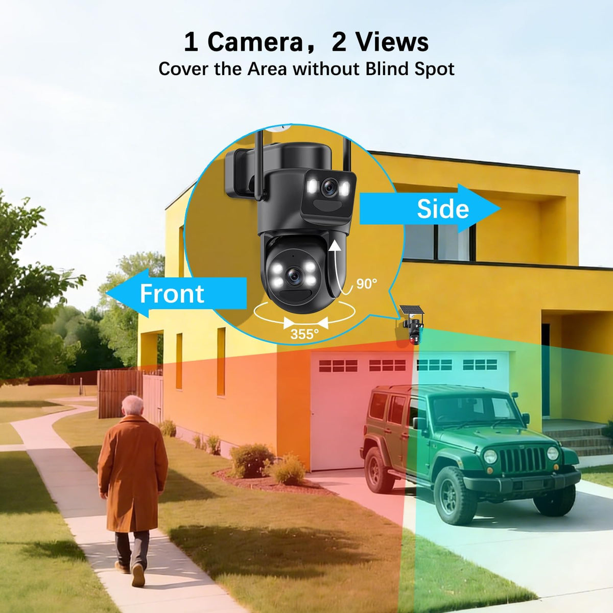 4K Solar Security Cameras Wireless Outdoor with Dual Lens, 4 Cam Kit, No Subscription Fee, Home Security System with Color Night Vision, Auto Tracking, Motion Detection