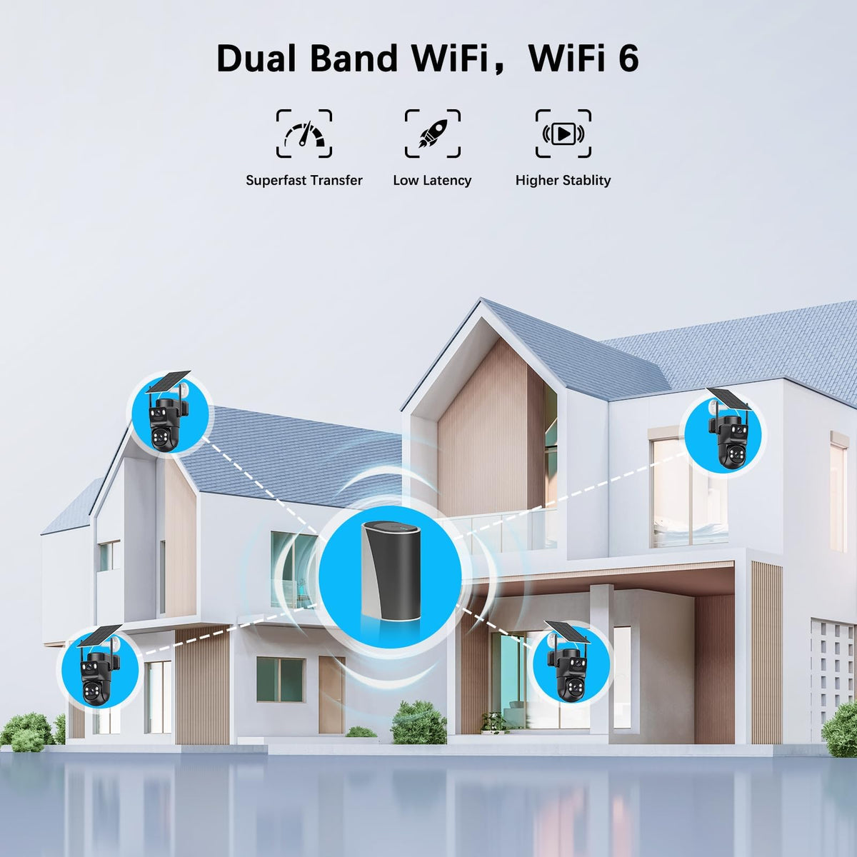 4K Solar Security Cameras Wireless Outdoor with Dual Lens, 4 Cam Kit, No Subscription Fee, Home Security System with Color Night Vision, Auto Tracking, Motion Detection