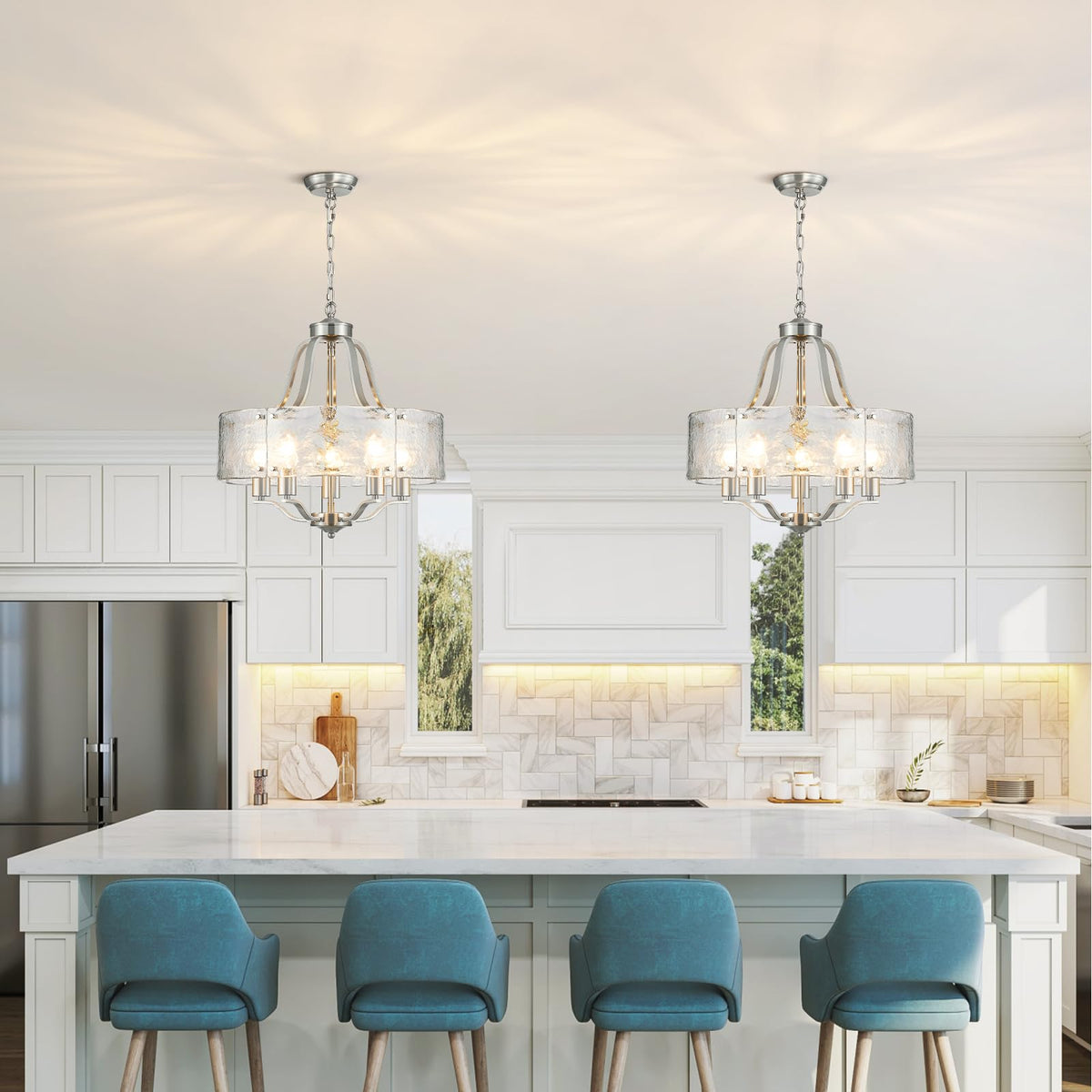 20.4'' Brushed Nickel Glass Chandeliers for Dining Room Light Fixture