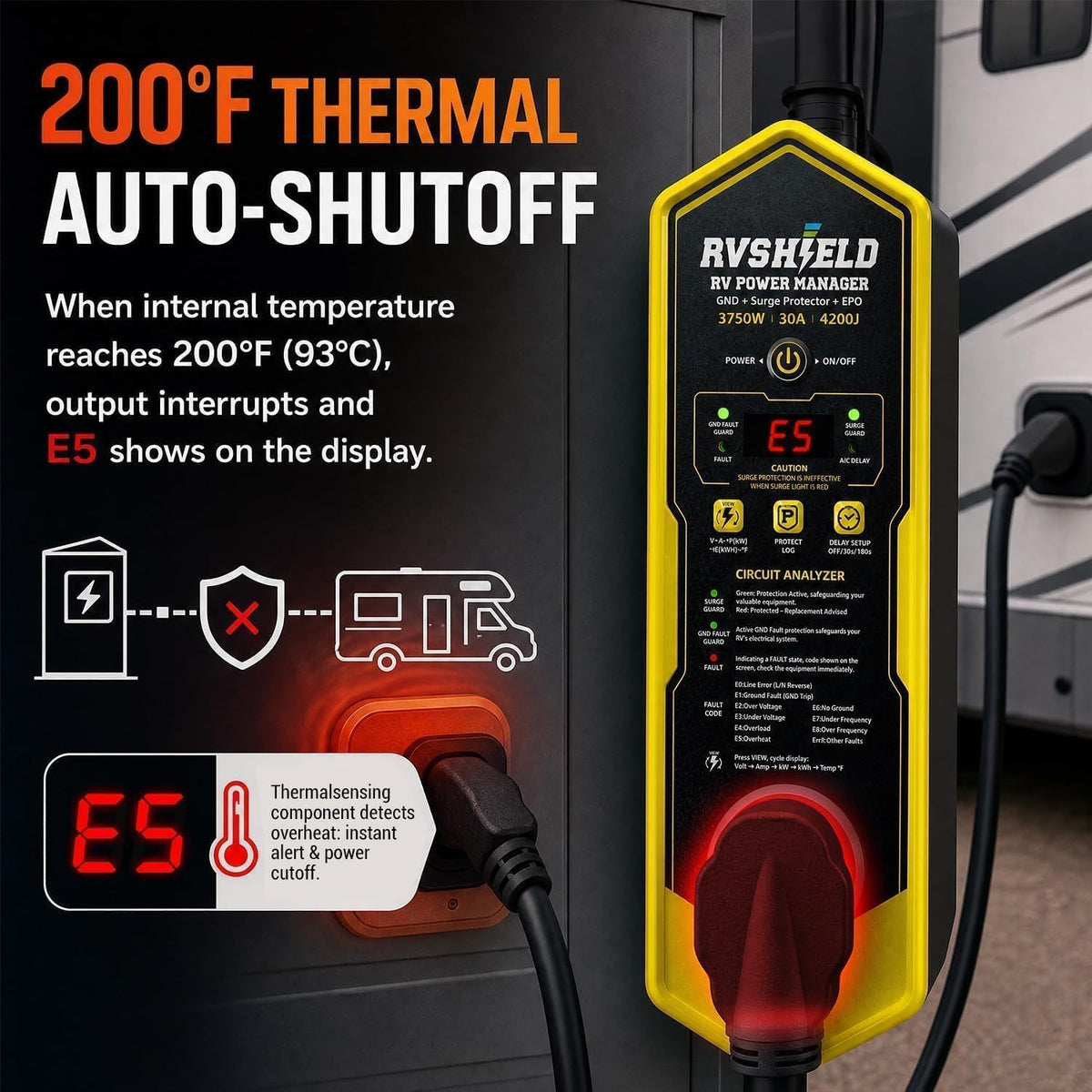 RVShield 30 Amp RV EMS Surge Protector & Power Manager, 9 Codes