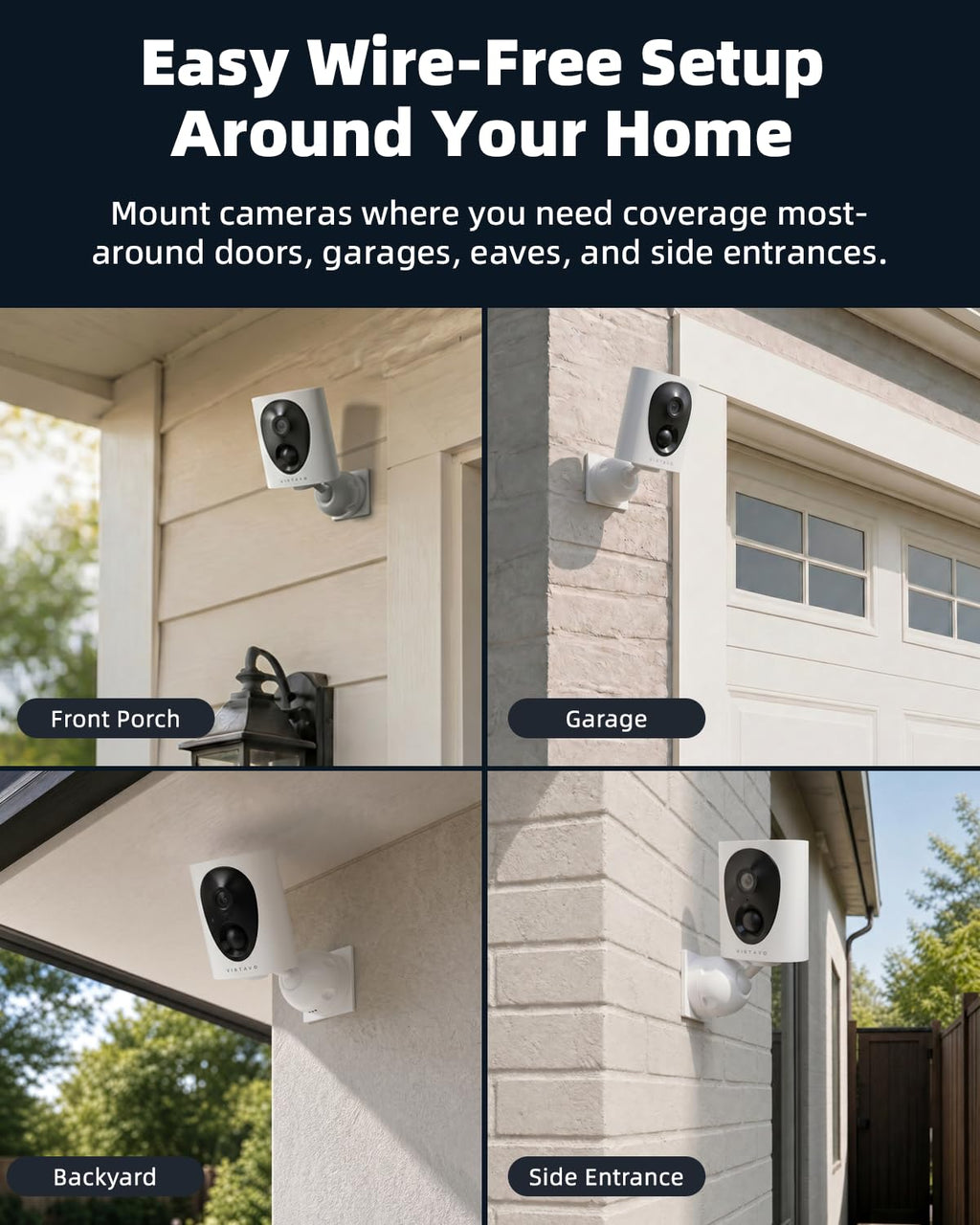VIRTAVO 2K Security Cameras Wireless Outdoor, Battery Powered, 4pack