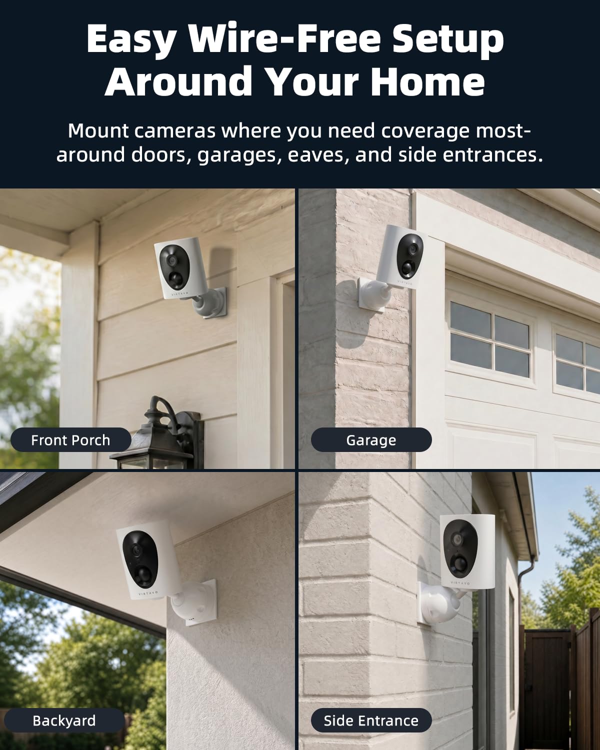 VIRTAVO 2K Security Cameras Wireless Outdoor, Battery Powered, 4pack