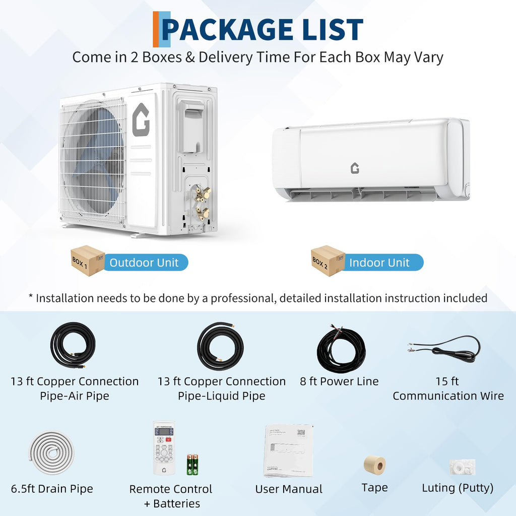 19 SEER2 24,000 BTU Mini Split AC & Heating System – 230V Inverter, Covers Up to 1,500 sq. ft., WiFi & Remote Control, Low Noise, Energy-Efficient Ductless Air Conditioner for Home
