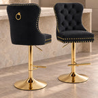 Velvet Swivel Bar Stools Set of 4, Height Adjustable, Black with Gold Base